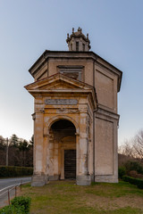 Fototapeta na wymiar View of an octagonal baptistery on Lake Maggiore