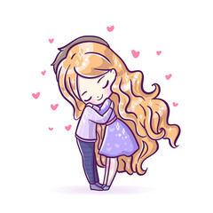 Cute vector illustration. Kawaii Anime girl. Big eyes.Use for postcards, print on clothes.