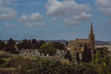 Fototapeta premium View to Lady of Sorrows Chapel and cemetery, Malta.