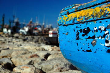 Marokko, Essaouira, Fischereihafen,  Fischerboot, Detail