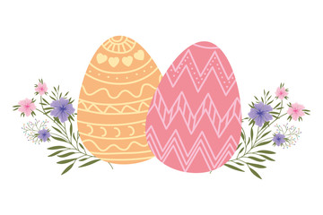 easter eggs with flowers and leafs isolated icon