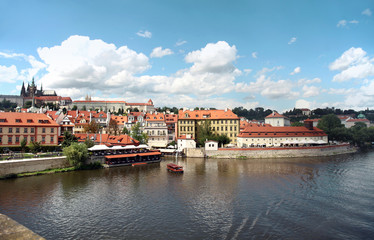Fototapeta premium Prague, Czech Republic, view of Prague Castle and Vltava river from the Charles Bridge