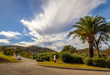 Empty road in the mountains, exit (sortie) from cap Esterel, French Riviera. Copy space. Holidays in France.