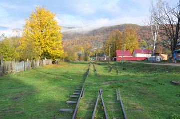 Narrow-gauge railway in the village of Mezmay. Russia