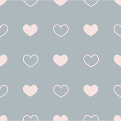 Flat vector seamless pattern with pink hearts on gray background. EPS10