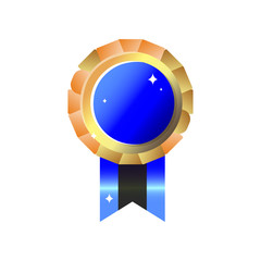 Naklejka premium Shiny realistic blank empty golden blue medal mockup template with ribbon