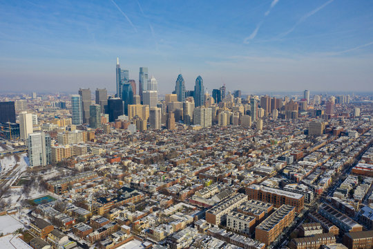 Aerial far shot of Philadelphia taken with a drone