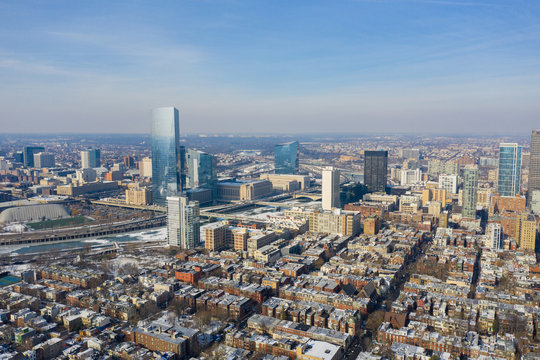 Aerial photo Downtown Philadelphia PA skyscrapers business district by river
