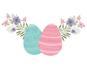 easter eggs with flowers and leafs isolated icon