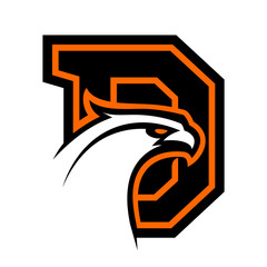 Letter D with eagle head. Great for sports logotypes and team mascots.