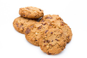 Chocolate chip cookie isolated on white background.