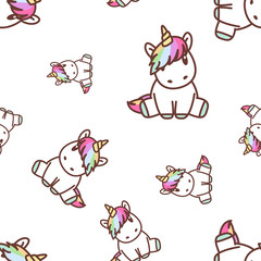 Cute unicorn sitting seamless pattern, vector illustration © Totostarkk9456