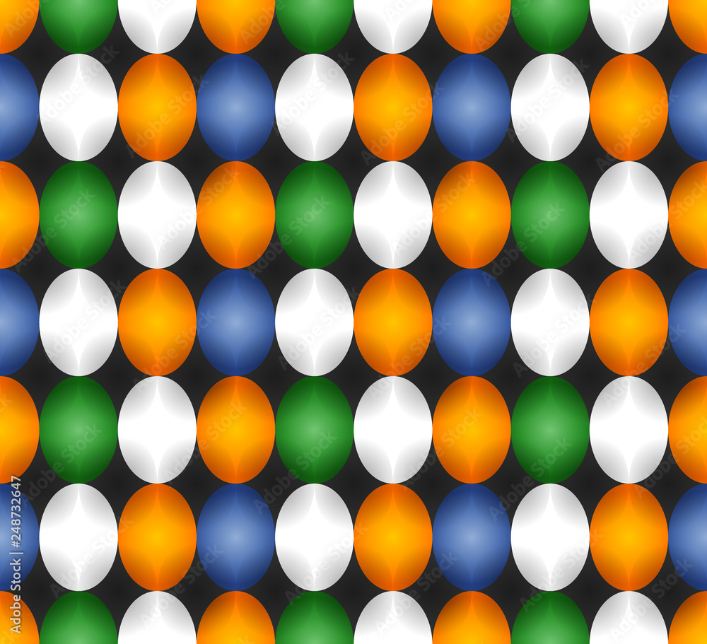 Poster oval seamless pattern with inner stars colored in diffrenet solid colors of black background