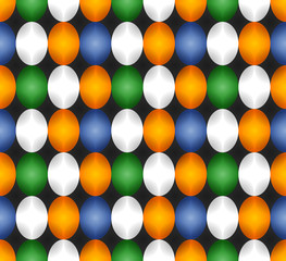 Oval seamless pattern with inner stars colored in diffrenet solid colors of black background