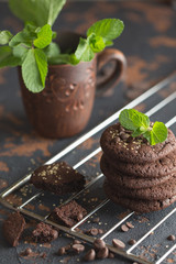Chocolate cookies on the baking rack. Dark and Moody