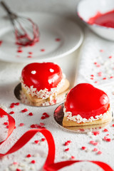 Mousse dessert in the shape of a heart.