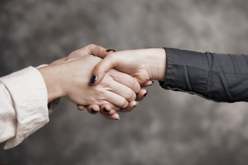 Business woman shaking hands of partner as symbol of close a deal or partnership, friendship and  trust.