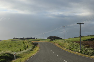 Fototapeta na wymiar Street on the Southern Scenic Route for Invercargill after the storm, New Zealand, South Island