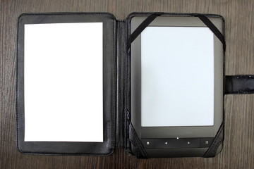 E-book in black leather case.