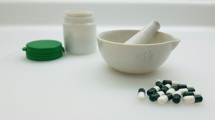 Green capsules and mortar