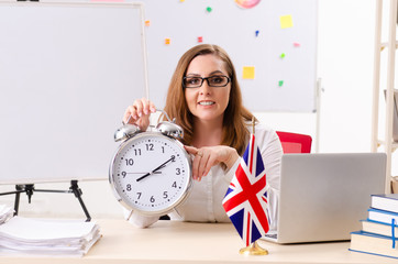 Female english language teacher in time management concept
