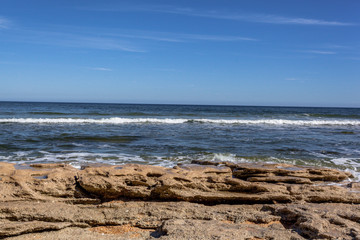 Rocky Beach Shore Ocean Landscape Tropical Weather Waves Crashing Looking Out Endless