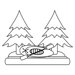 Camping lifestyle in nature black and white