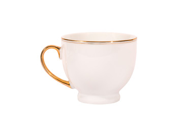 White Cup with gold border isolated on white background