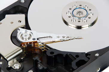 Computer hard drive with cover removed
