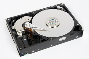 Computer hard drive with cover removed