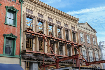 wall support on an old building facade for a historic preservation construction project in downtown Charleston, South Carolina