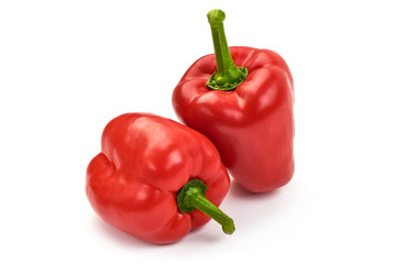 red bell peppers, close-up, isolated on white background