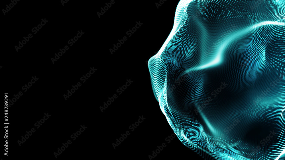 Poster Futuristic sphere of dots. Abstract particles background with sphere.Globalization interface. Sense of science and technology abstract graphics. 3D rendering.