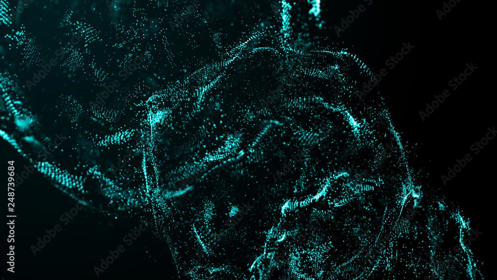 Poster Futuristic sphere of dots. Abstract particles background with sphere.Globalization interface. Sense of science and technology abstract graphics. 3D rendering.
