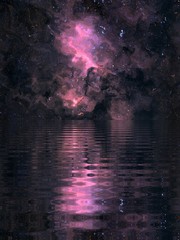 Abstract watercolor purple and violet fractal background. Stock. Good for decor banners, posters, music albums covers or invitations. Glowing texture for creative design. Cosmic wallpaper. Graphic art