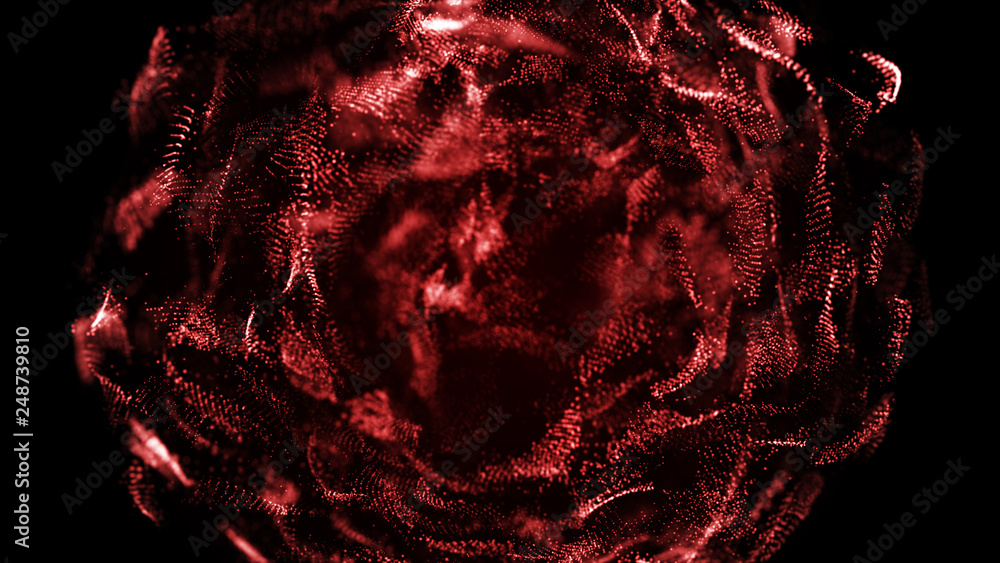 Poster Futuristic sphere of dots. Abstract particles background with sphere.Globalization interface. Sense of science and technology abstract graphics. 3D rendering.