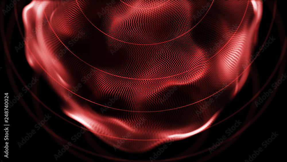 Poster Futuristic sphere of dots. Abstract particles background with sphere.Globalization interface. Sense of science and technology abstract graphics. 3D rendering.