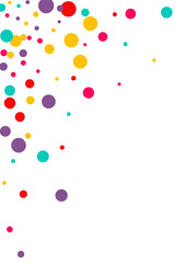 Festive background with multicolored confetti. Yellow, pink, blue circles but against a white background. Flying confetti.