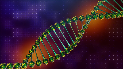 DNA helix spiral disease and illness. Glowing green. science and health 3d.