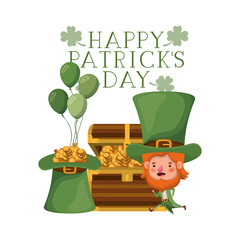 happy patricks day label with leprechaun character