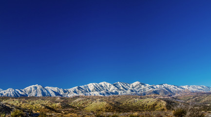 Panoramic view of the north side of the San Gabriel Mounatins in Southerm California, taken from the Mojave Desert.