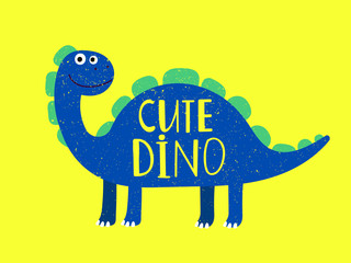 Cartoon cute dino flat style isolated on yellow. Vector dinosaur and dino animal illustration