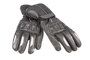 motorcycle gloves black for winter isolated in white background