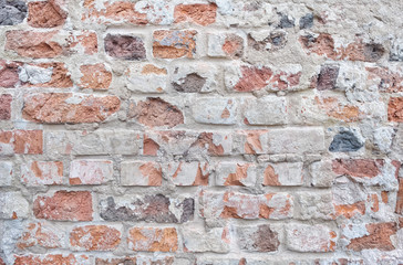 Obsolete bricks wall background. Wall of old building useful as backdrop. 