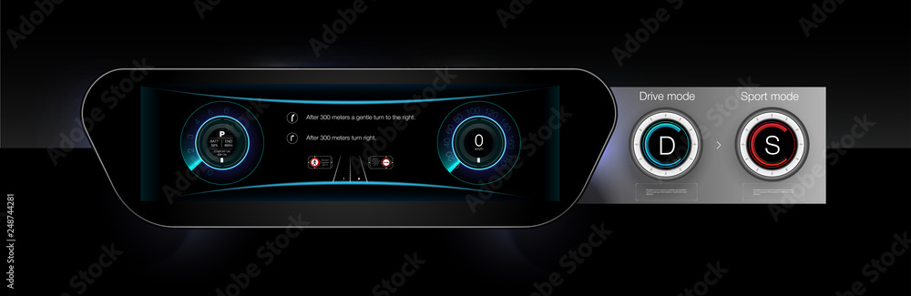 Poster template-sample car dashboard and the principle of switching modes selector automatic transmission. 