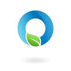 O letter natural organic leaf blue cool logo