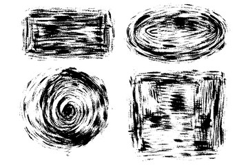 Vector set of big hand drawn dry brush strokes, stains for backdrops. Monochrome design elements set. One color monochrome artistic hand drawn backgrounds various shapes.