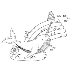 cute narval with rainbow © Stockgiu