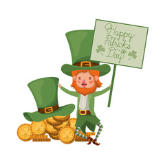 happy patricks day label with leprechaun character
