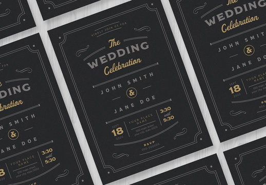 Wedding Invitation Layout on a Black Background